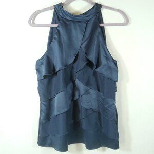 BCX Satin Ruffle Strapless Top Women's Medium Blue